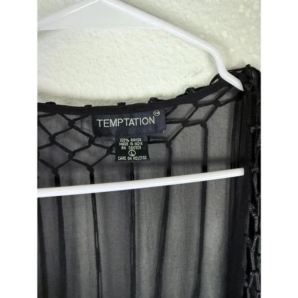 Black Sheer Sequin Beaded Fringe Kimono Jacket Open Front Festival Cover Up - Picture 3 of 6